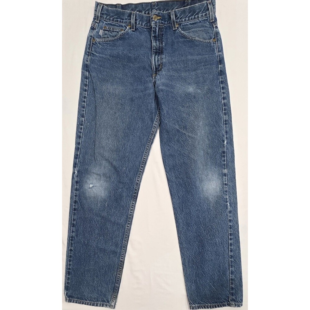 Carhartt Men's Jeans 36x32 Medium Wash Distressed Straight Leg Workwear